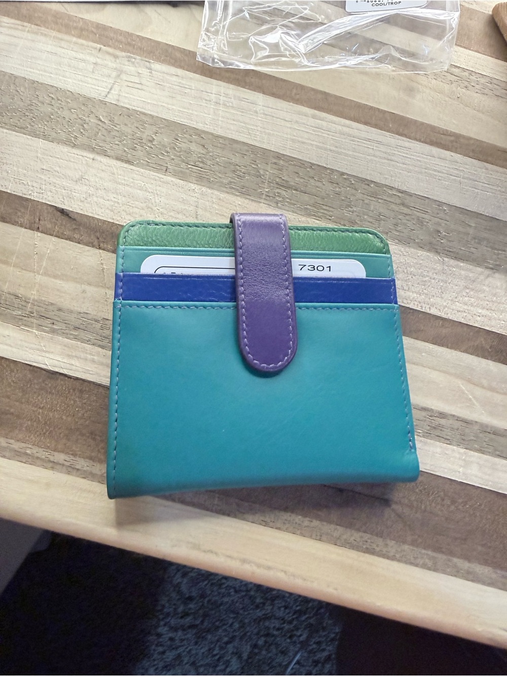 Teal and Purple Leather Card Wallet